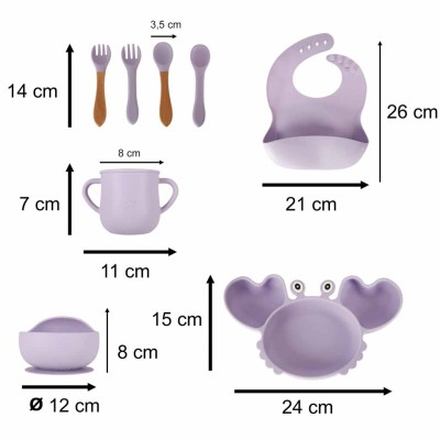 Vaikiški silikoniniai indai krabas, 9 vnt., violetinės spalvos