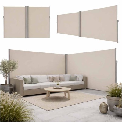 LUARO kampinė šoninė terasos markizė su ištraukiamu ekranu 180 x 620 cm, smėlio spalvos – šaldyti braškių daigai