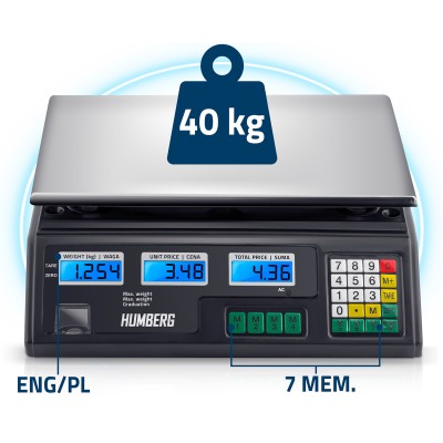 Elektroniczna waga sklepowa 40 kg Humberg MH-190 – sertificēti saldēti zemeņu stādi