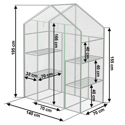 Szklarnia z dwiema półkami 140 × 71 × 195 cm Thin 4922