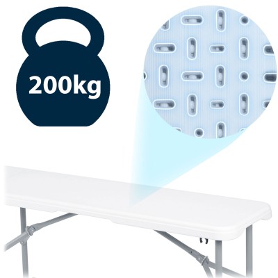 Saliekams dārza mēbeļu komplekts - galds un 2 soliņi 180 cm, plāns, balts – sertificēti saldēti zemeņu stādi