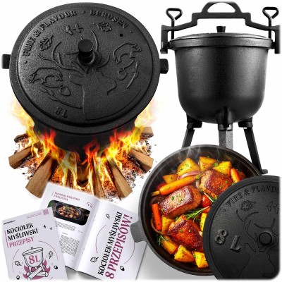 Kocioł żeliwny 8L garnek myśliwski na ognisko/grill Berdsen BD482