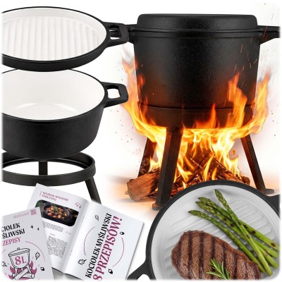 Emailitud malmist pada 8L koos aluse/grillpanniga Berdsen BD480