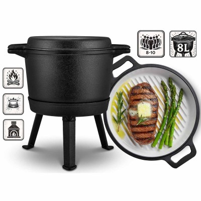 Emailitud malmist pada 8L koos aluse/grillpanniga Berdsen BD480