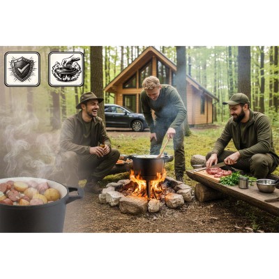 Kocioł żeliwny emaliowany 8L ze stojakiem/patelnią grillową Berdsen BD480