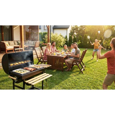 Grill ogrodowy węglowy - beczka z kominem, półkami, termometrem i popielnikiem Berdsen BD895 czarny