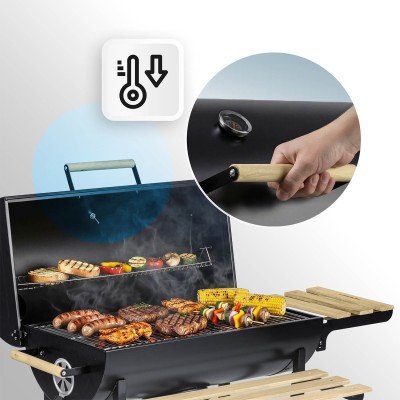 Grill ogrodowy węglowy - beczka z kominem, półkami, termometrem i popielnikiem Berdsen BD895 czarny