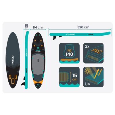 Täispuhutav SUP aerulaud Aquasurf 320 × 84 × 15 cm Neo-Sport 170207