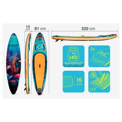 Täispuhutav SUP aerulaud Aquasurf 320 × 84 × 15 cm Neo-Sport 170214