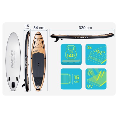 Deska SUP Aquasurf 320 x 84 x 15 cm Neo-Sport 170212 – sertificēti saldēti zemeņu stādi