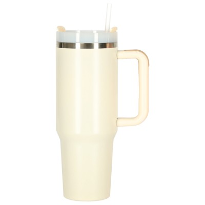 Termo puodelis su šiaudeliu ir rankenėle termosas 1200ml kreminės spalvos