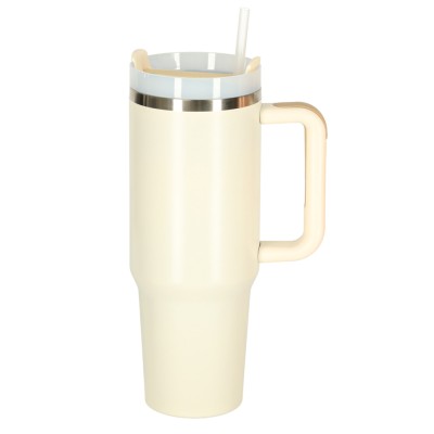 Termo puodelis su šiaudeliu ir rankenėle termosas 1200ml kreminės spalvos