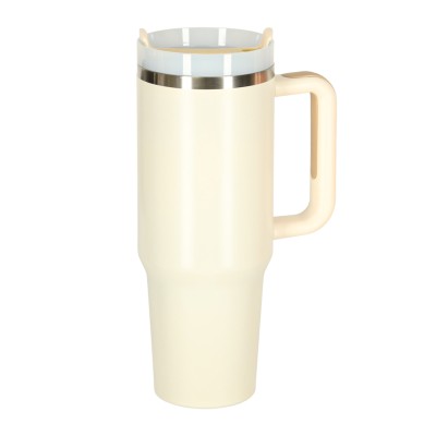 Termo puodelis su šiaudeliu ir rankenėle termosas 1200ml kreminės spalvos