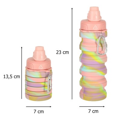 Vandens buteliukas bidonas silikoninis sulankstomas su rankena sportinis 500ml vaivorykštinis