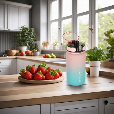 Vandens buteliukas sportinis buteliukas su kandikliu BPA FREE 600ml rožinės-mėlynos spalvos – sertificēti saldēti zemeņu stādi